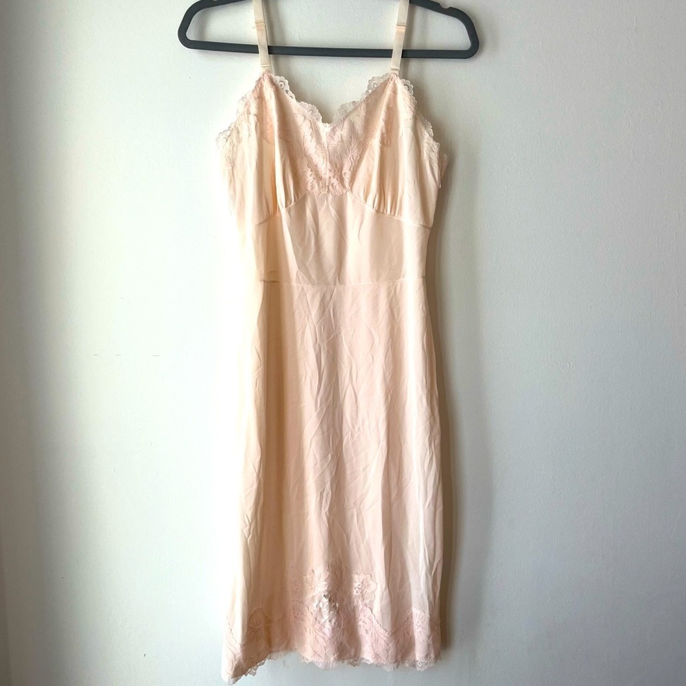 Vintage Pink Lace Slip Dress 34 | Midi Length Lingerie Coquette Bridal Style